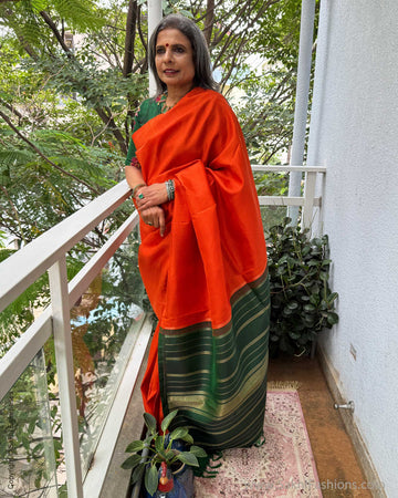EE-X13891 Orange Green Kanchi saree