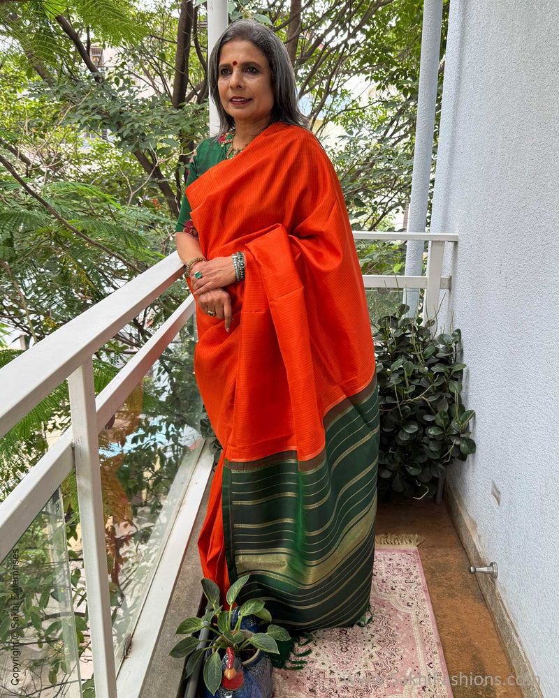 EE-X13891 Orange Green Kanchi saree