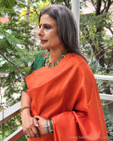 EE-X13891 Orange Green Kanchi saree