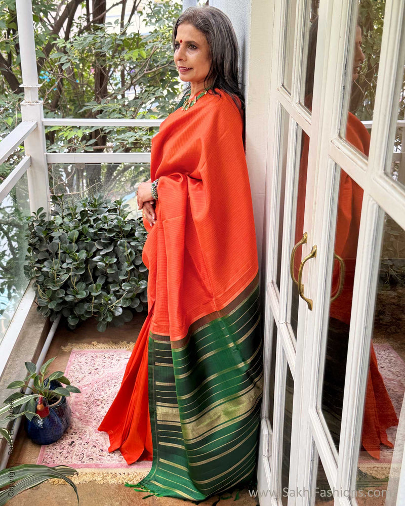 EE-X13891 Orange Green Kanchi saree