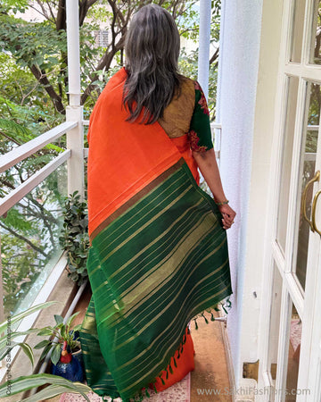 EE-X13891 Orange Green Kanchi saree