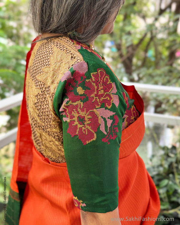EE-X13891 Orange Green Kanchi saree