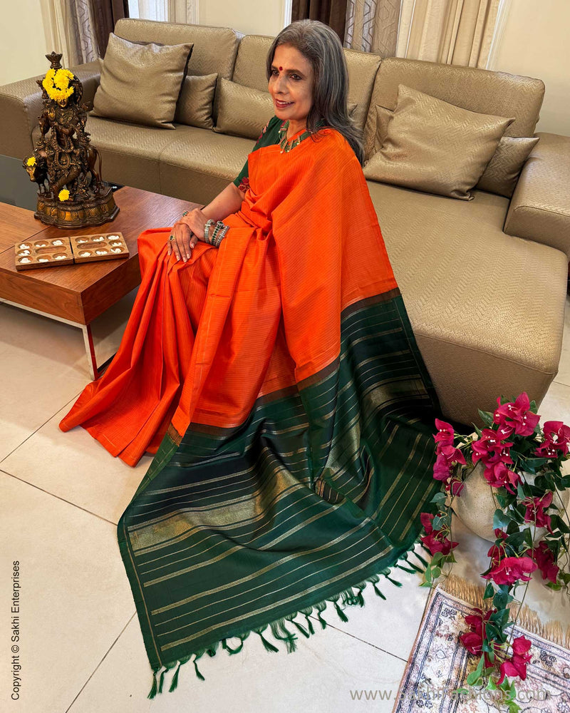 EE-X13891 Orange Green Kanchi saree