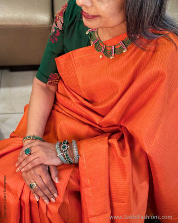 EE-X13891 Orange Green Kanchi saree
