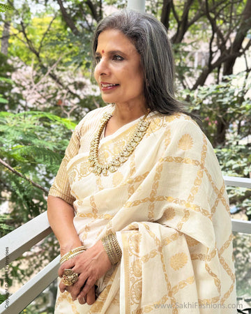 EE-Y05059 Cream Madurai Cotton Sari