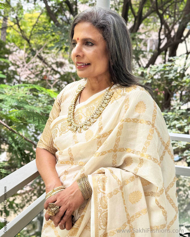 EE-Y05059 Cream Madurai Cotton Sari