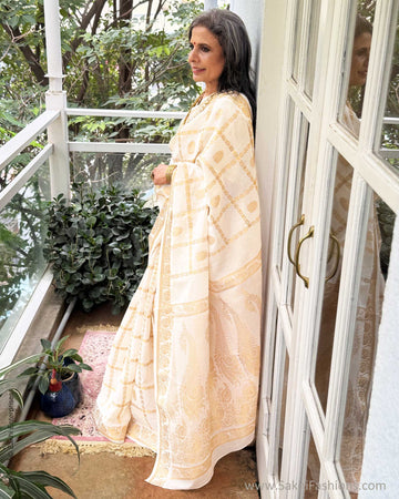 EE-Y05059 Cream Madurai Cotton Sari