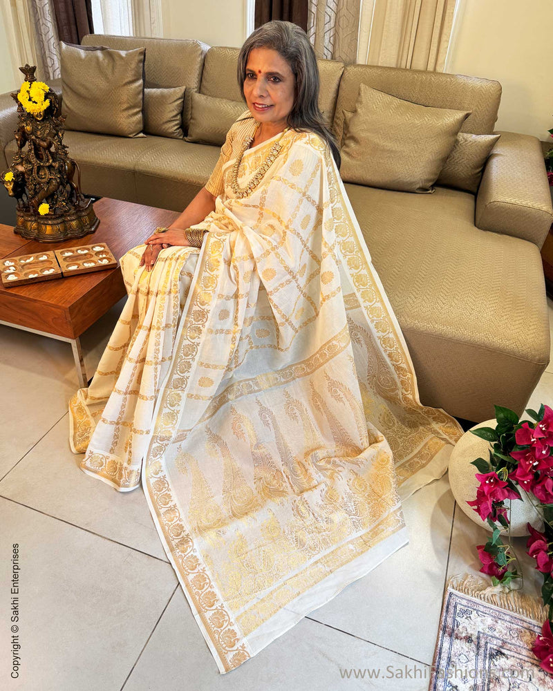 EE-Y05059 Cream Madurai Cotton Sari