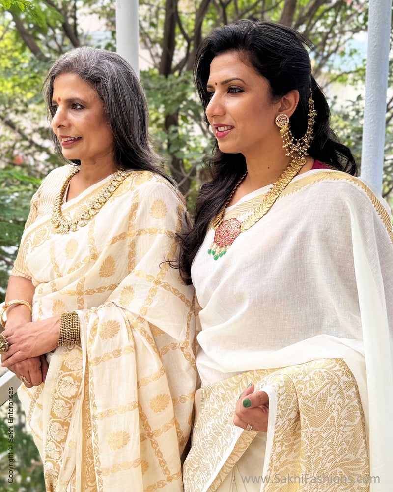 EE-Y05059 Cream Madurai Cotton Sari