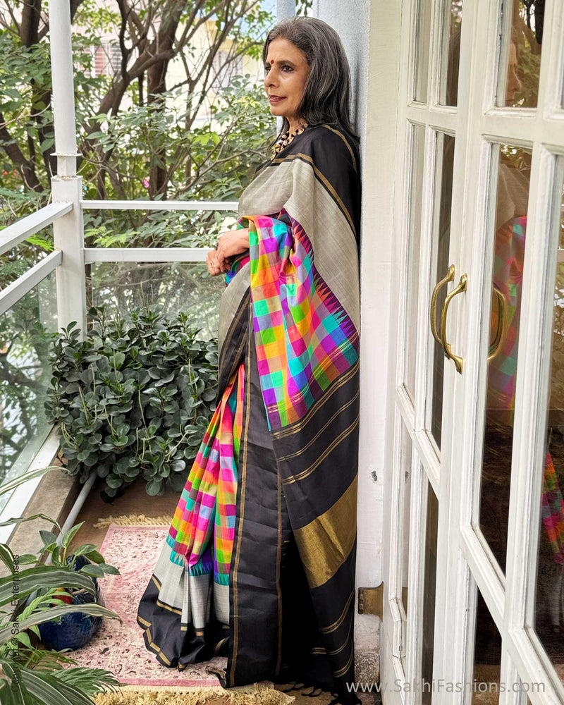 EE-Y05014 Check Kanchi Silk Sari