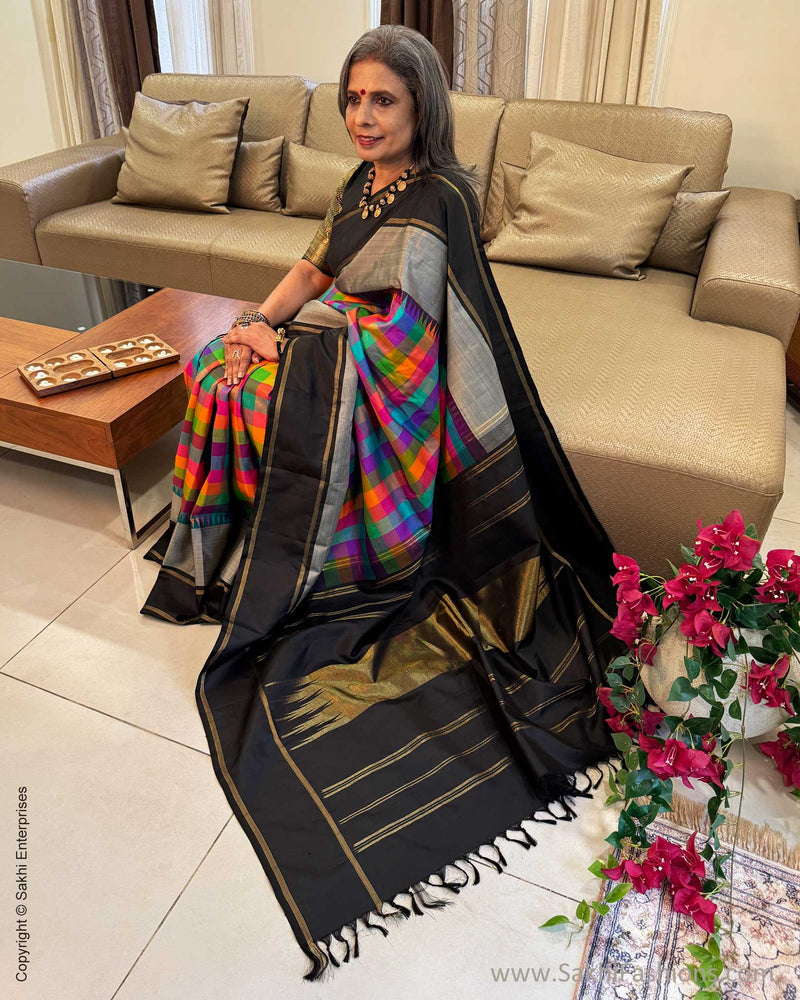 EE-Y05014 Check Kanchi Silk Sari