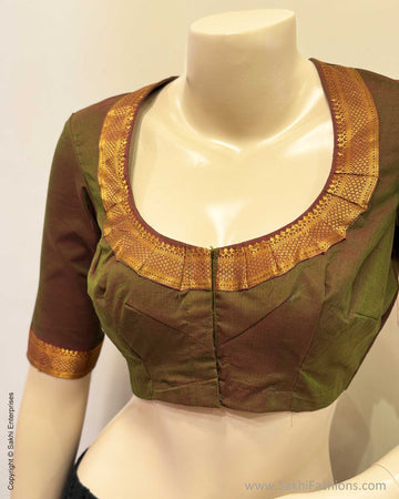 BL-V11195R Mantal Green Mangalgiri Blouse