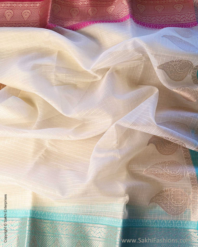 DP-Y01568 Cream Cotton Silk Sari