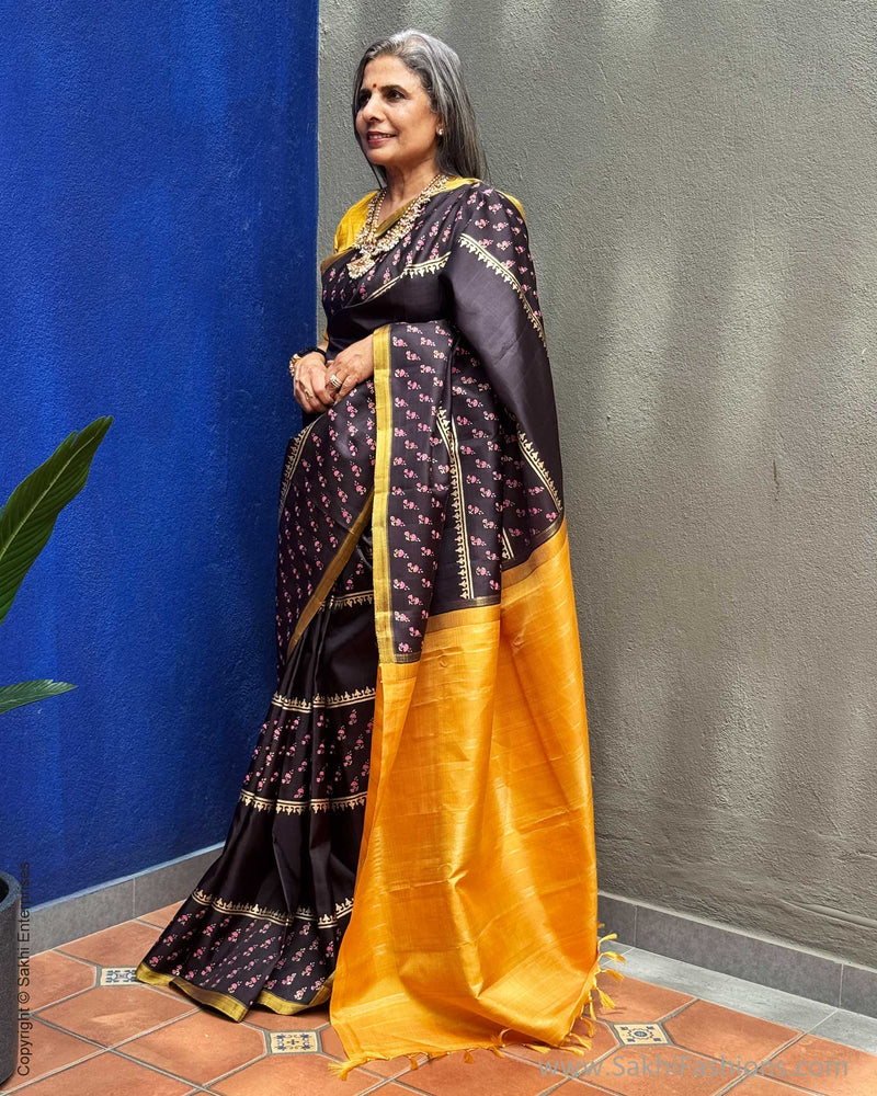 EE-Y07631 Black Floral Kanchi Sari