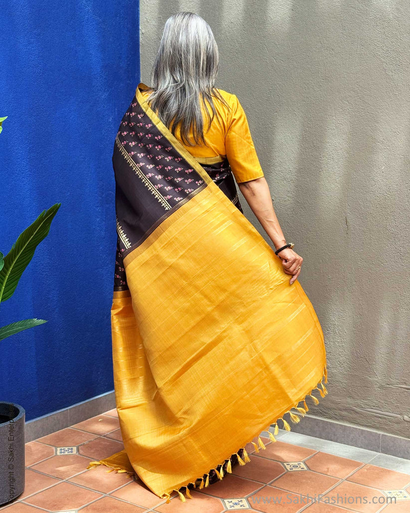 EE-Y07631 Black Floral Kanchi Sari