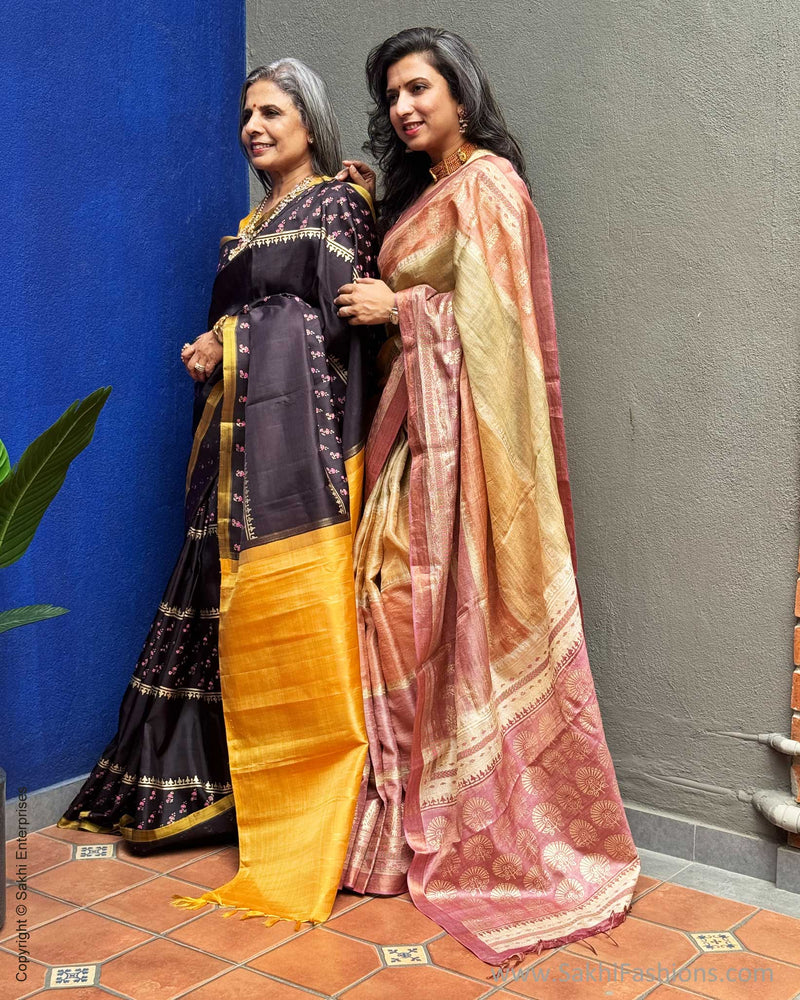 EE-Y07631 Black Floral Kanchi Sari