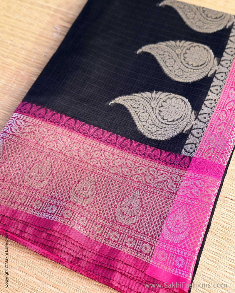 DP-Y01565 Black Cotton Silk Sari