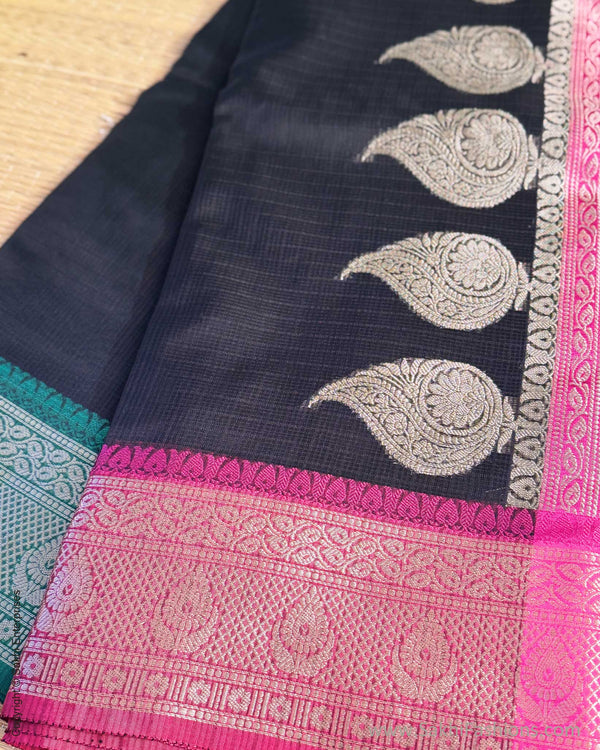 DP-Y01565 Black Cotton Silk Sari