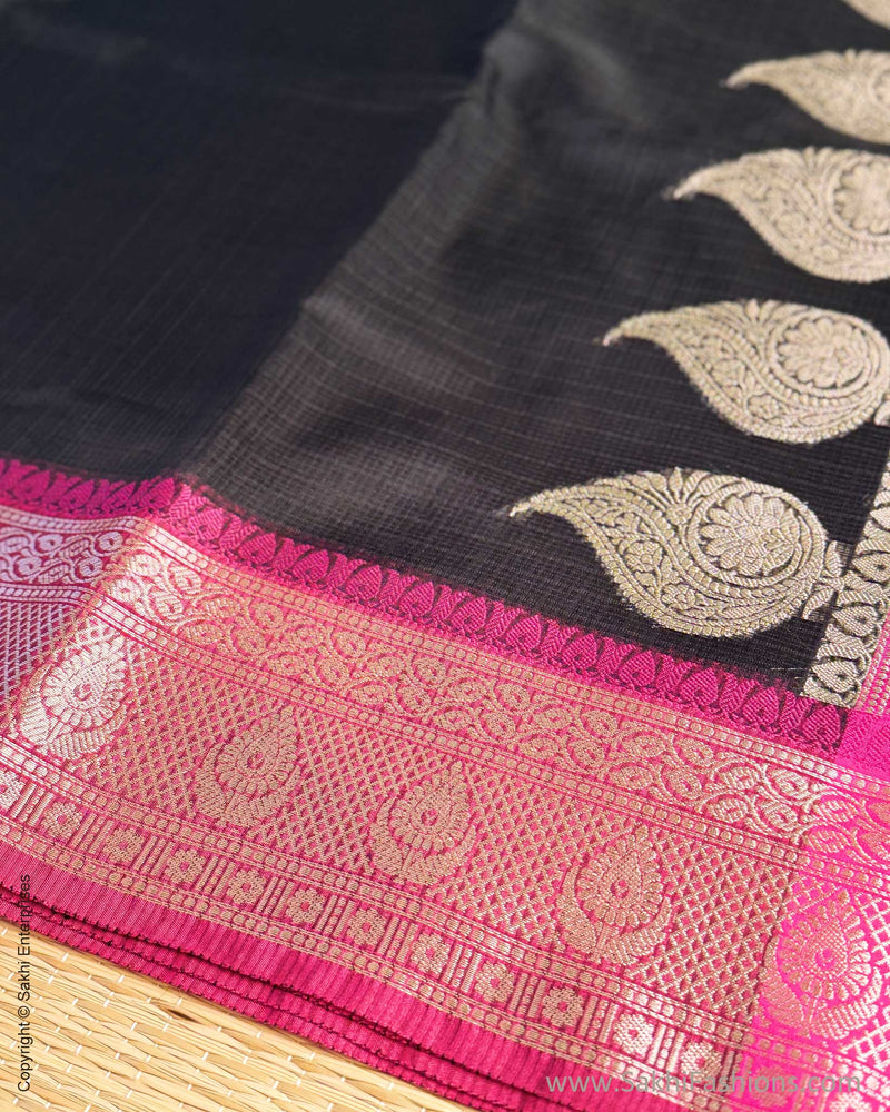 DP-Y01565 Black Cotton Silk Sari