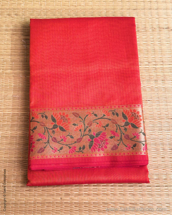 DP-Y01563 Orange Cotton Silk Sari