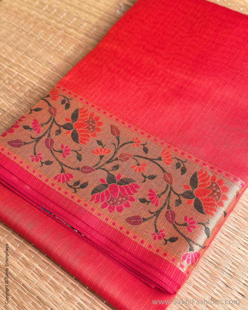 DP-Y01563 Orange Cotton Silk Sari