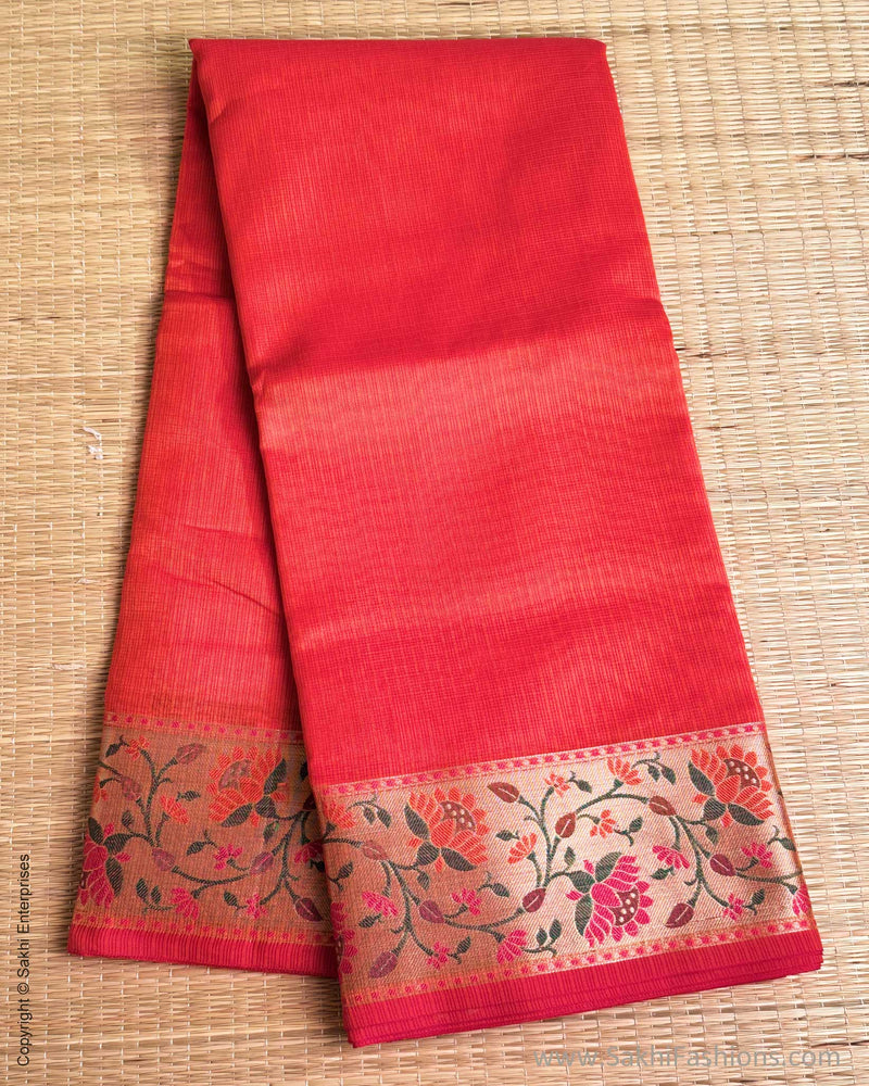 DP-Y01563 Orange Cotton Silk Sari