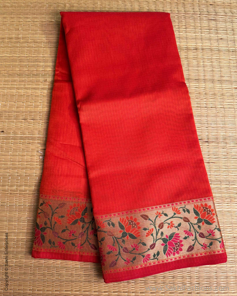 DP-Y01563 Orange Cotton Silk Sari