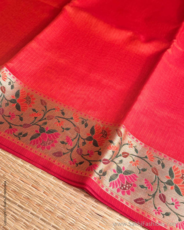 DP-Y01563 Orange Cotton Silk Sari