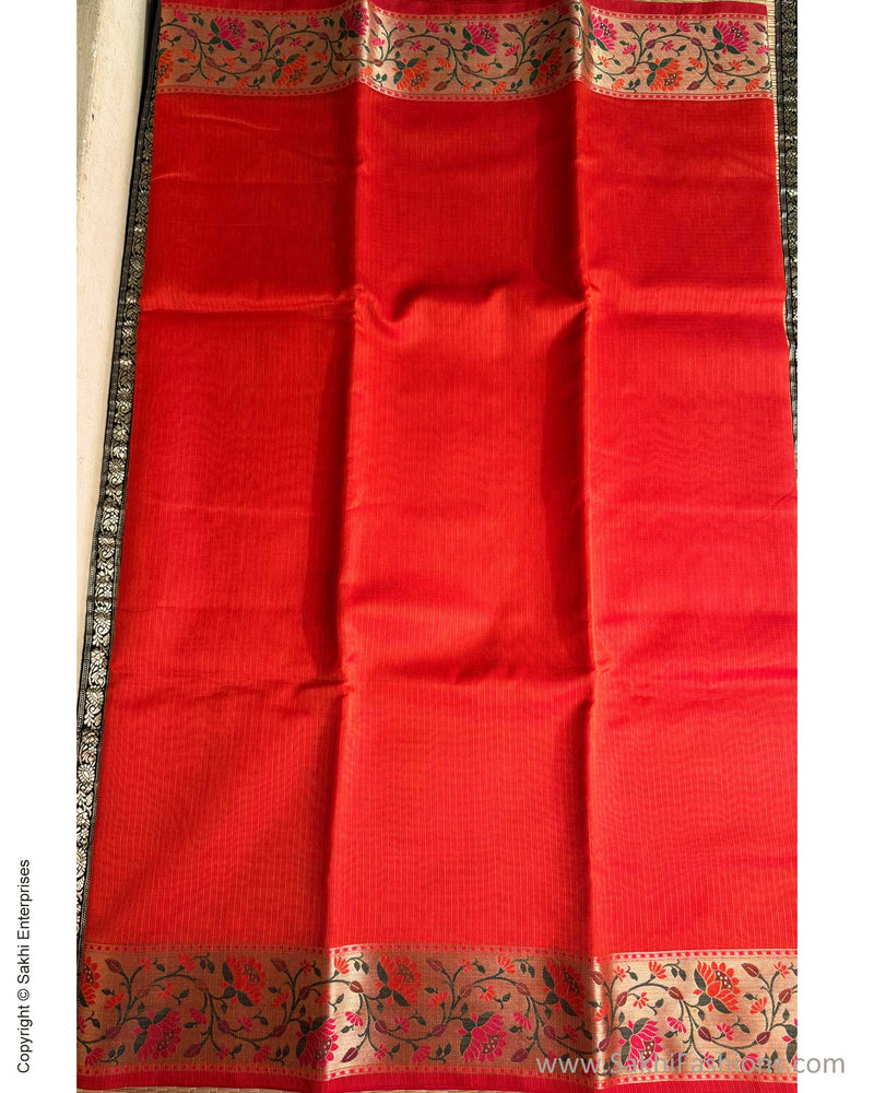 DP-Y01563 Orange Cotton Silk Sari
