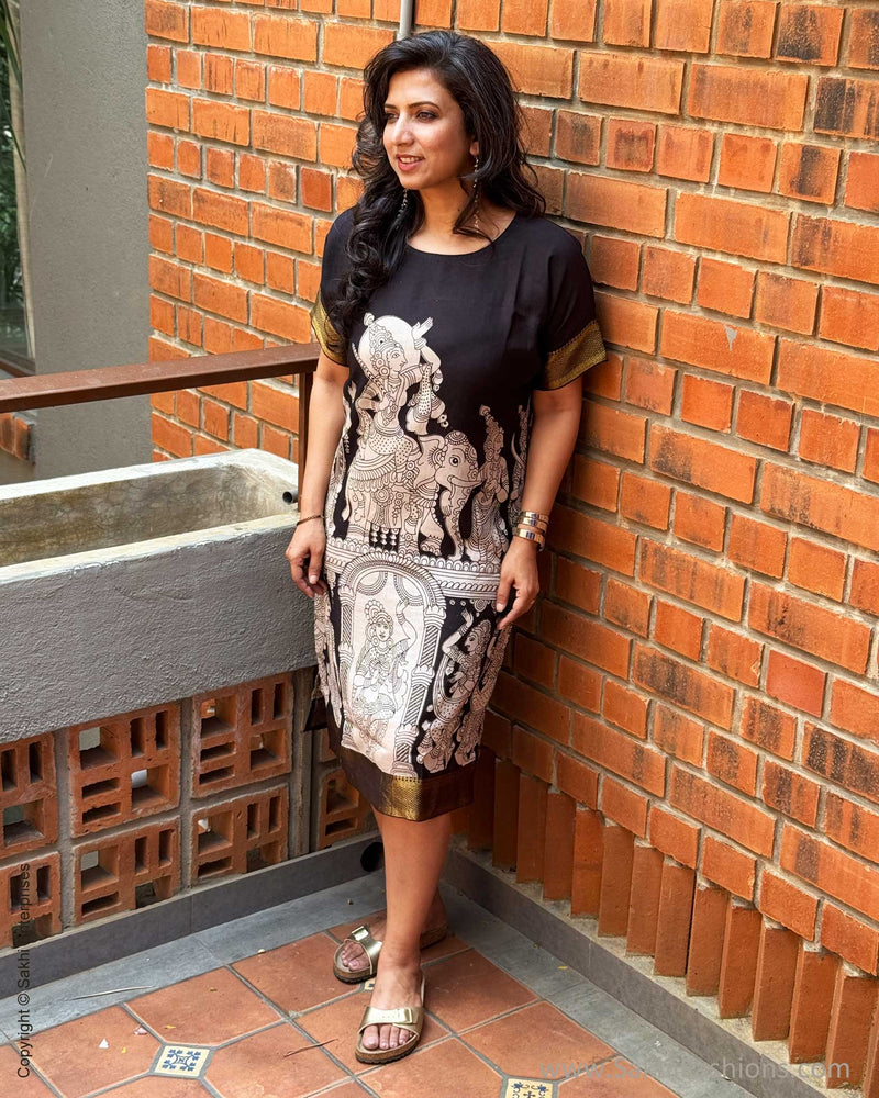 black kalamkari dress Kalamkari Printed Ethnic Dress