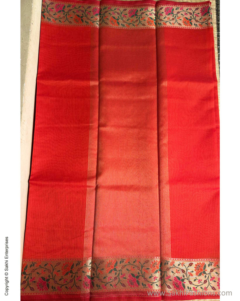 DP-Y01563 Orange Cotton Silk Sari