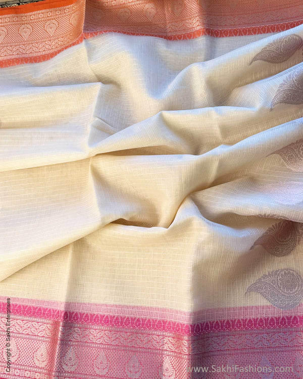 DP-Y01564 Cream Cotton Silk Sari