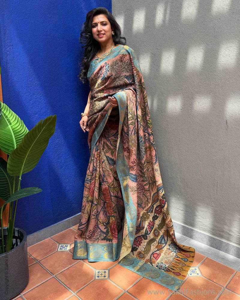 EE-Y04813 Kalamkari Pink Cotton Saree