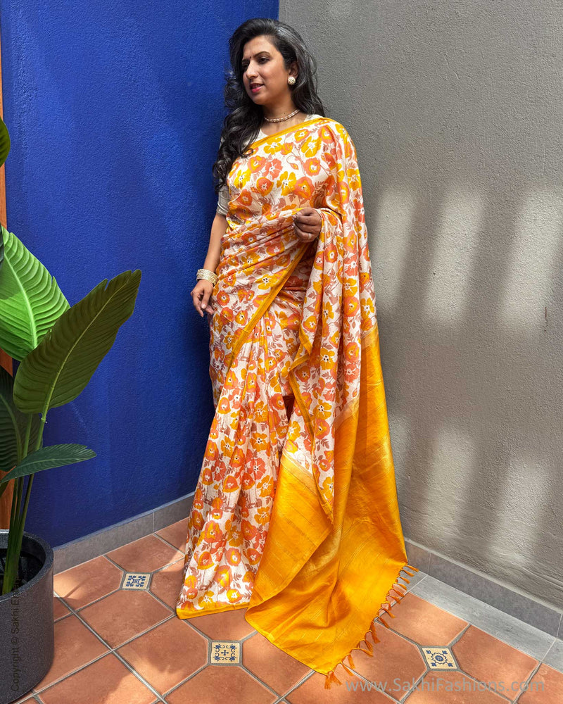 EE-Y06071 Yellow Floral Kanchi Saree