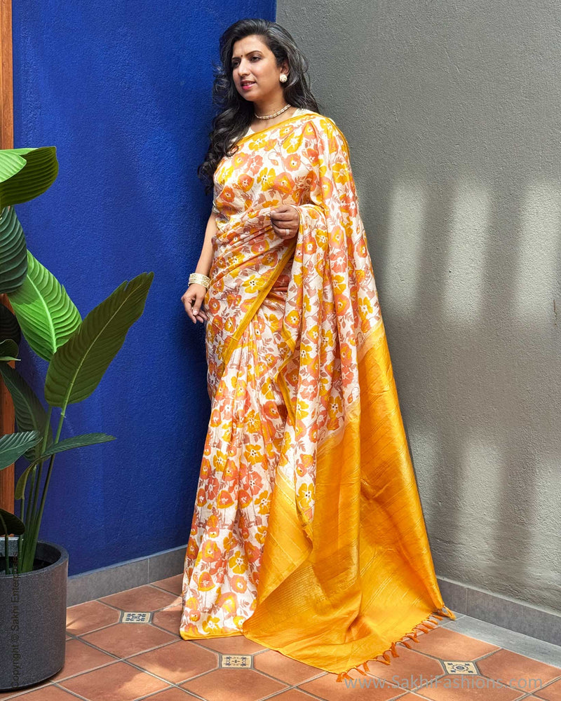 EE-Y06071 Yellow Floral Kanchi Saree