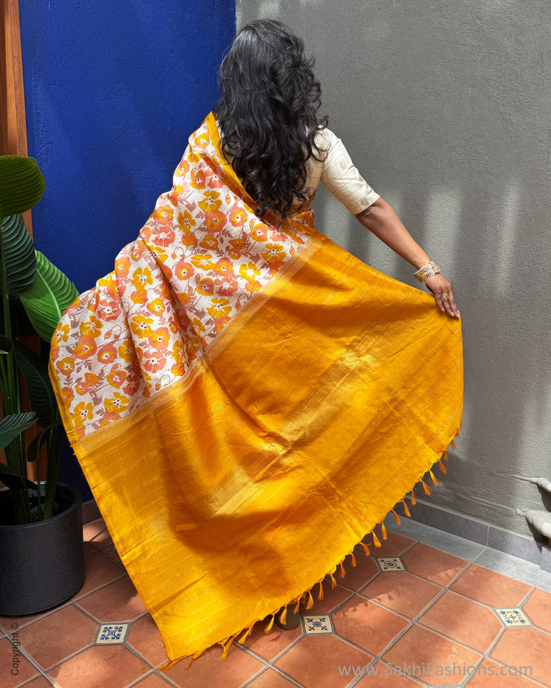 EE-Y06071 Yellow Floral Kanchi Saree