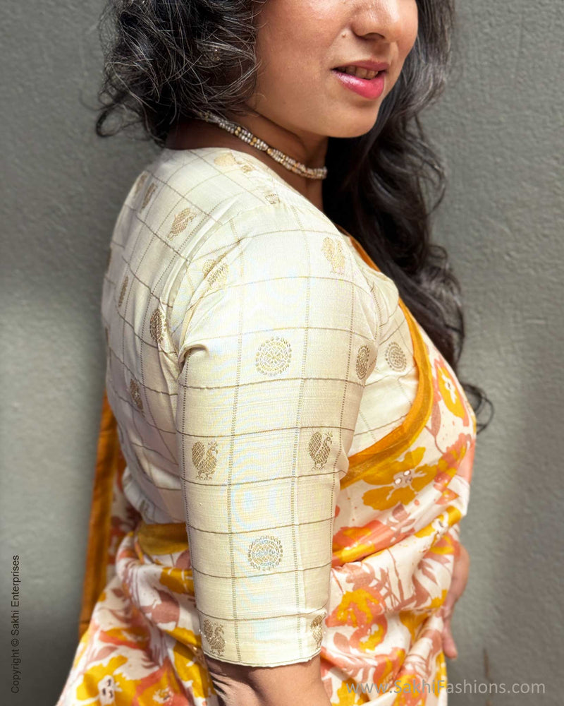 EE-Y06071 Yellow Floral Kanchi Saree
