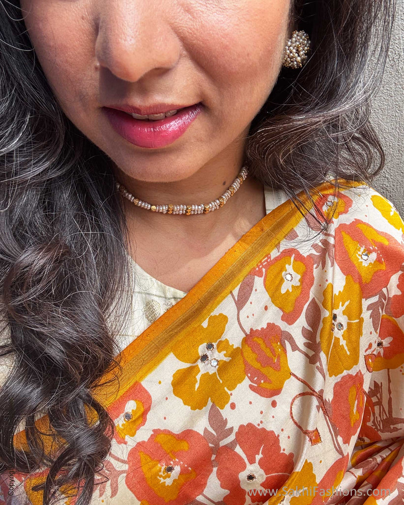 EE-Y06071 Yellow Floral Kanchi Saree
