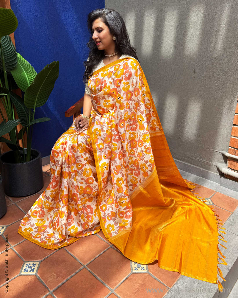 EE-Y06071 Yellow Floral Kanchi Saree