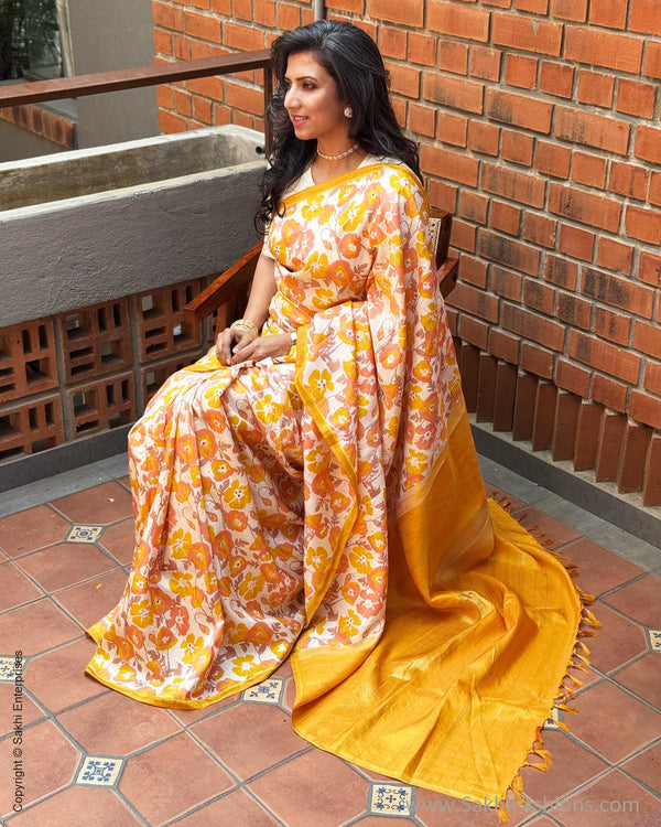 EE-Y06071 Yellow Floral Kanchi Saree