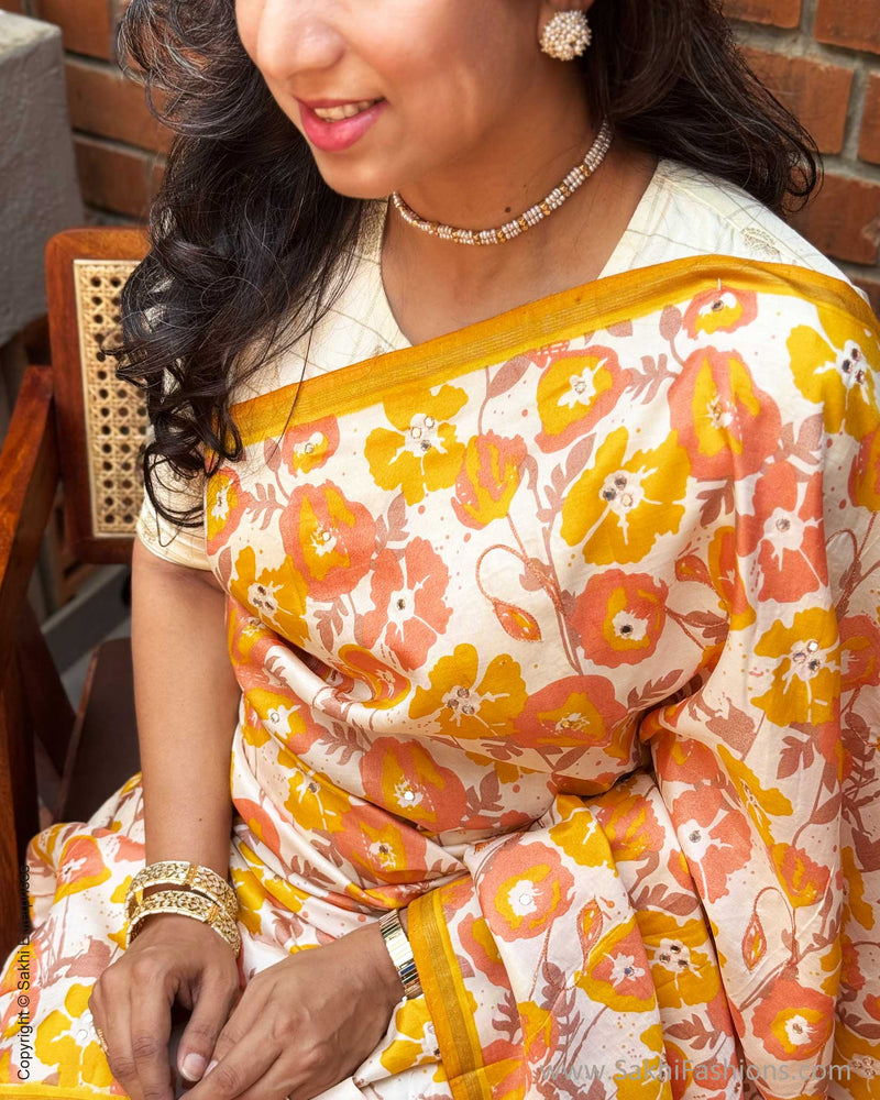 EE-Y06071 Yellow Floral Kanchi Saree
