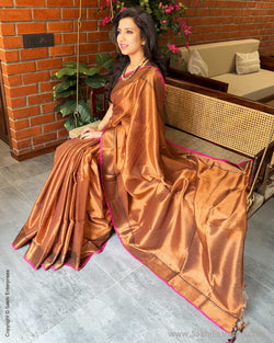 EE-X16206 Brown Tissue Cotton Sari