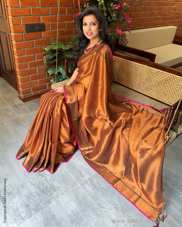 EE-X16206 Brown Tissue Cotton Sari