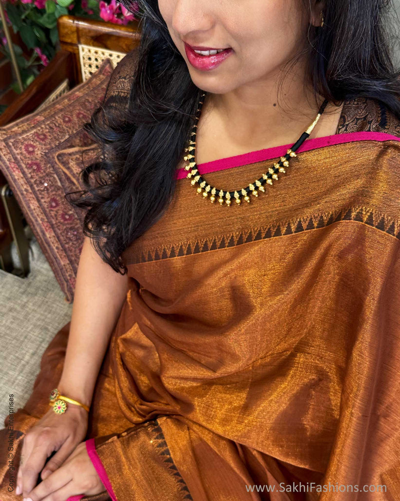 EE-X16206 Brown Tissue Cotton Sari