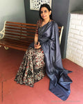 EE-R28026 Grey Kalam Tussar Saree