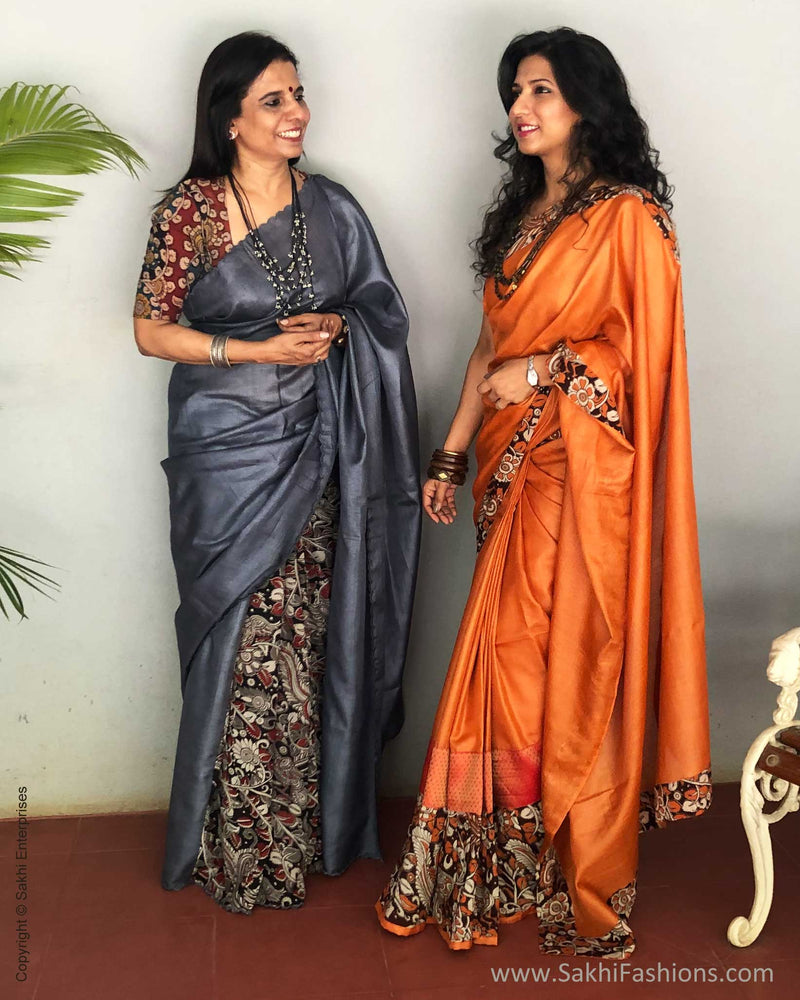 EE-S10609 Orange Tussar Sari