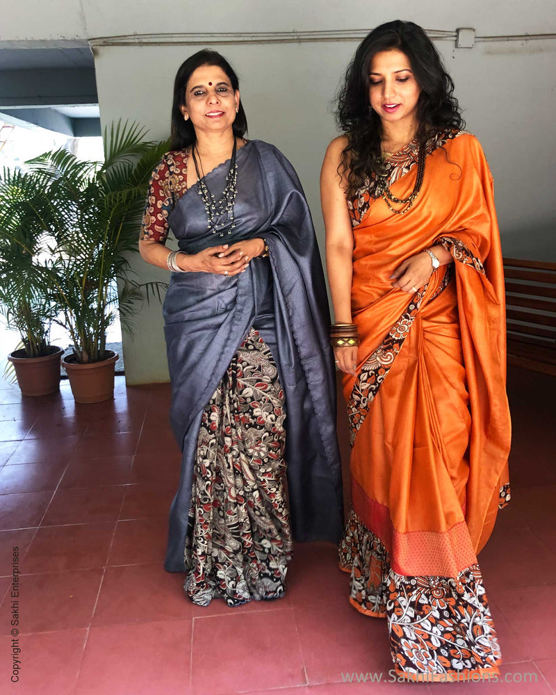 EE-S10609 Orange Tussar Sari