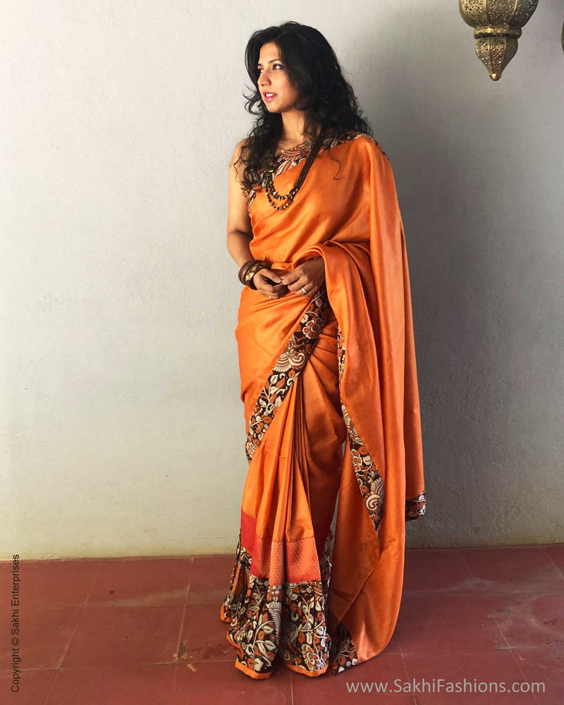 EE-S10609 Orange Tussar Sari