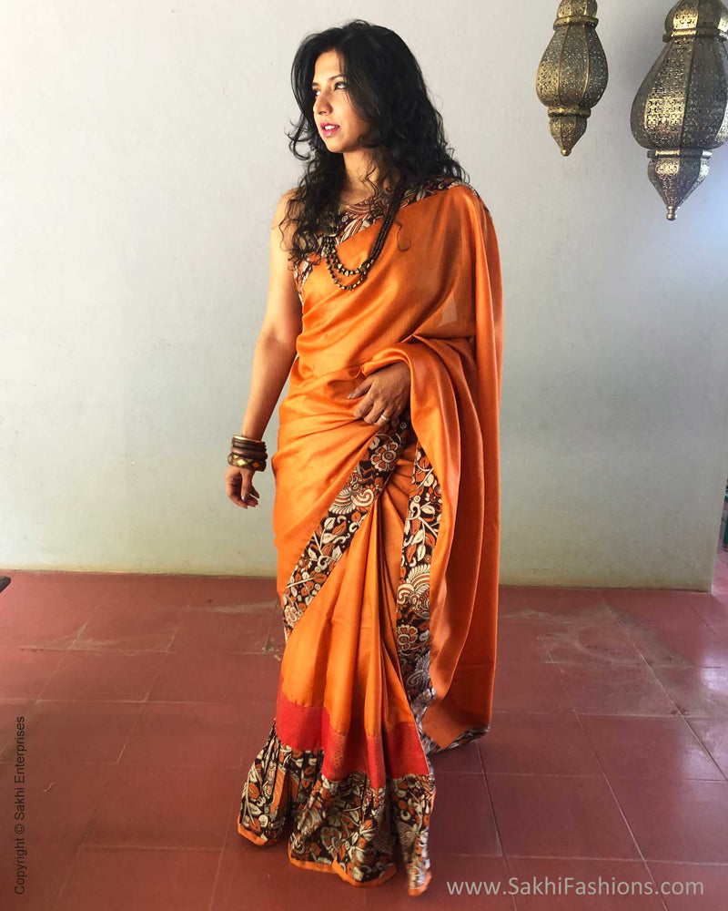 EE-S10609 Orange Tussar Sari