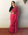 EE-S10606 Guava Pink Ruffle Saree